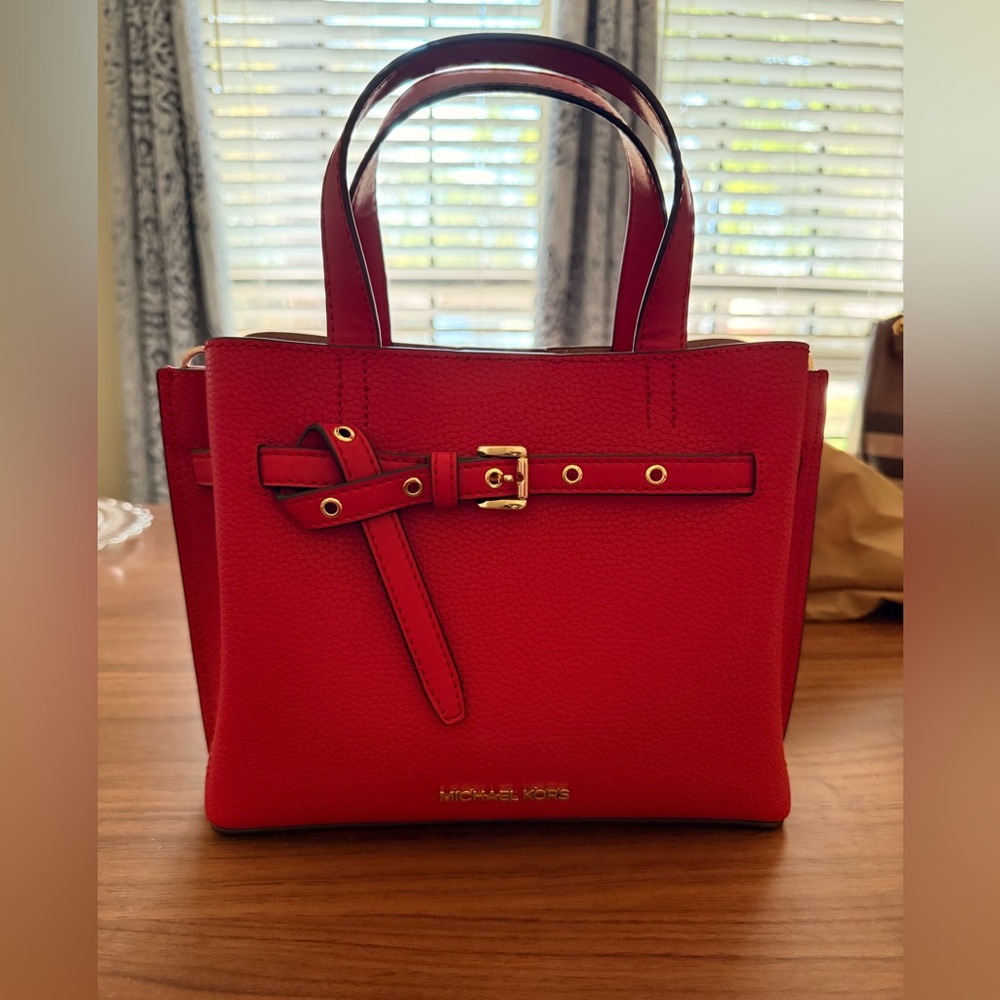 Michael Kors Bright Red Leather Satchel with Gold Hardware